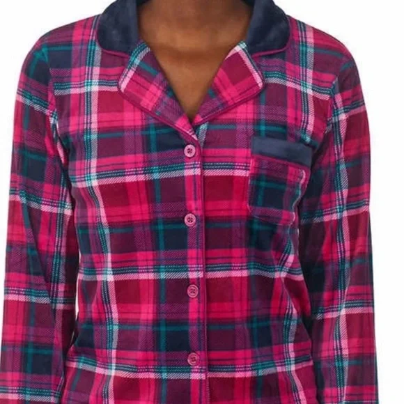 New Carole Hochman Womens' Fleece Notch Collar PJ Set